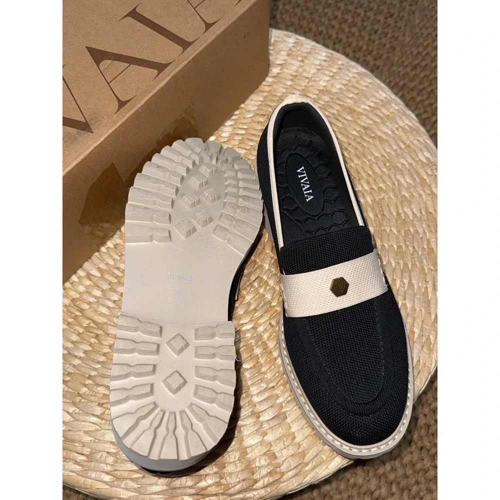 VIVAIA Round-Toe Platform Chunky Heel Loafers Black Slip On Shoes EU/38.5 US/7.5